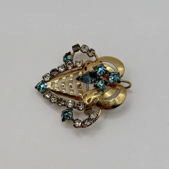 VINTAGE Gold & Crystal Art Nouveau Brooch/Pendant - Picture 6 of 11